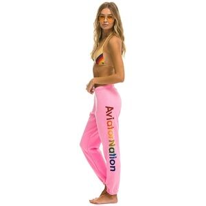 Aviator Nation Pink Sweatpants with Rainbow Side Logo size Small